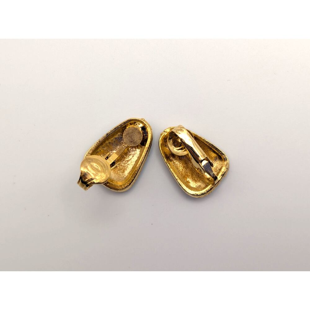 Blue Marbled Enamel Clip On Earrings Gold Tone Abstract Retro 1in - Picture 4 of 6